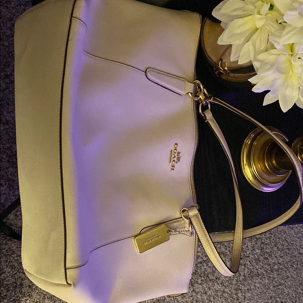 Coach Cream Tote with Metallic Accents and Shoulder Strap